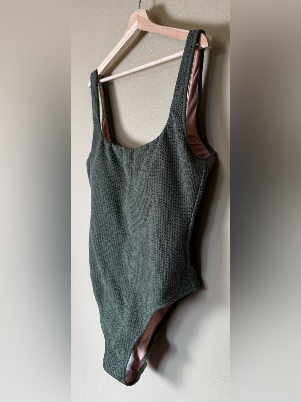NWT J. Crew Olive Textured Square-Neck One-Piece Swimsuit Size 16 - Picture 3 of 7